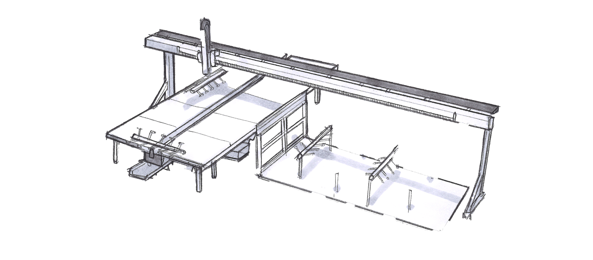 Metal Sheet Handling, Semi-Automatic, Ergonomically, Manual Racking, Automatic Crossbar Exchange | © Güdel Group AG